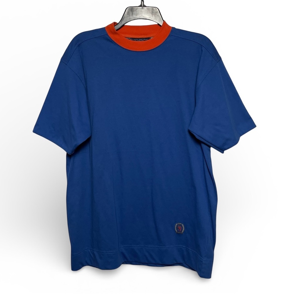 Vintage Tommy Hilfiger two tone Blue Tee with Orange Trim crest small